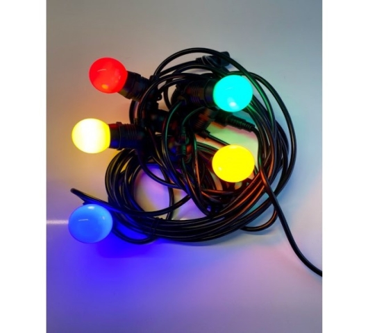 Set Lichtsnoer 10m  + 10 gekleurde LED lampen (geel-oranje-rood-groen-blauw) - Foto 1