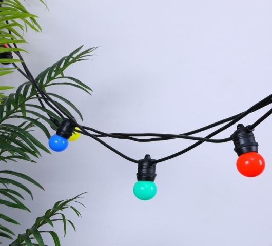 Set Lichtsnoer 10m  + 10 gekleurde LED lampen (geel-oranje-rood-groen-blauw) - Foto 2