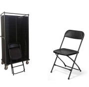 Set van 60 klapstoelen / zwart en Trolley / Palermo
